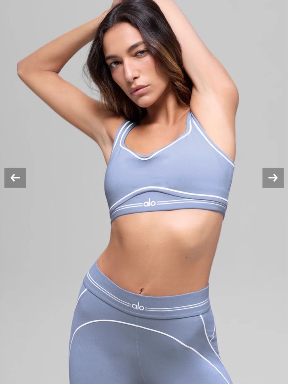 ALO Yoga Airbrush High waist 7/8 Heart Throb Leggings & Bra Set Winter Frost - Picture 2 of 5